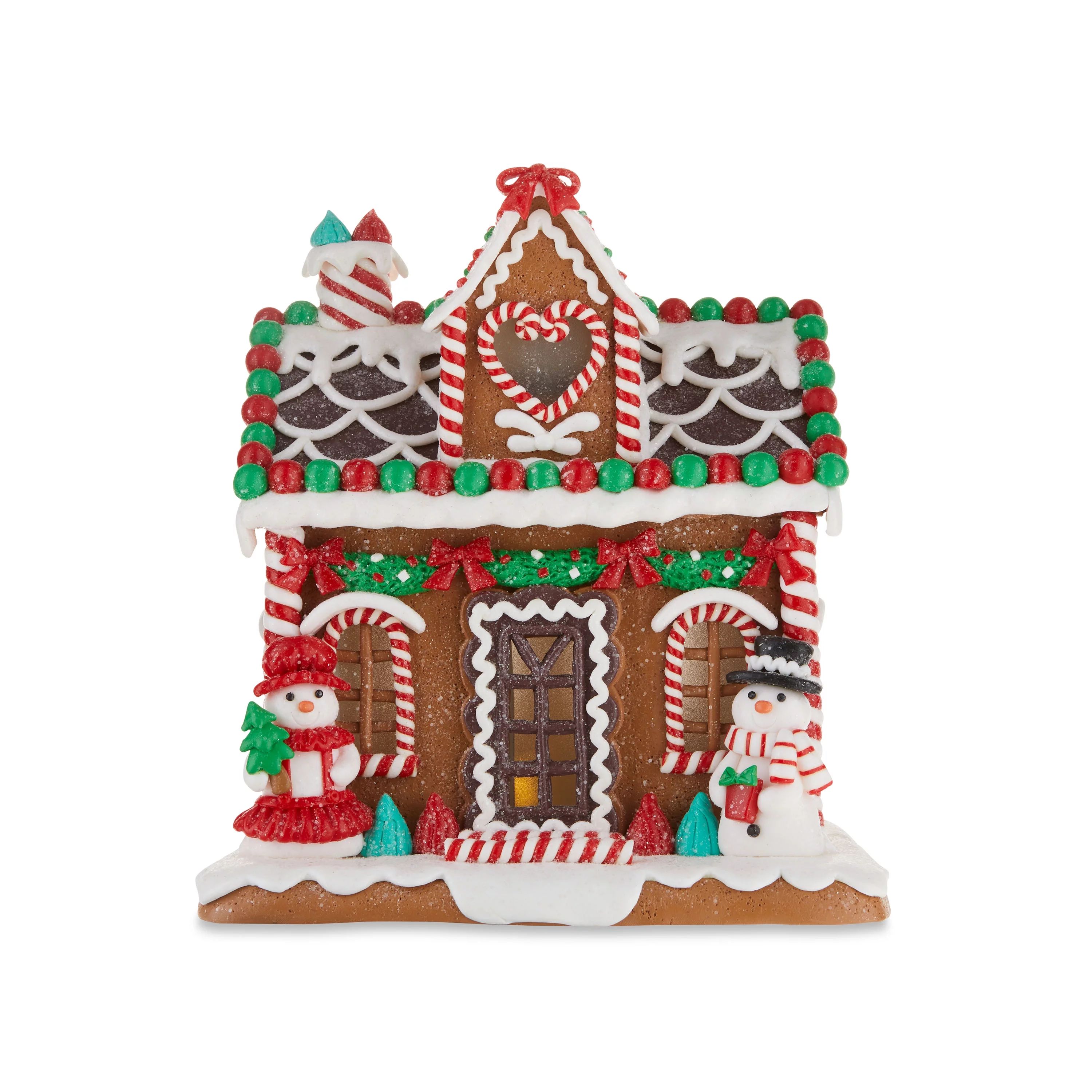 Clay Dough Gingerbread Snowman House with LED Lights Christmas Decoration, Brown, 9.5", by Holida... | Walmart (US)