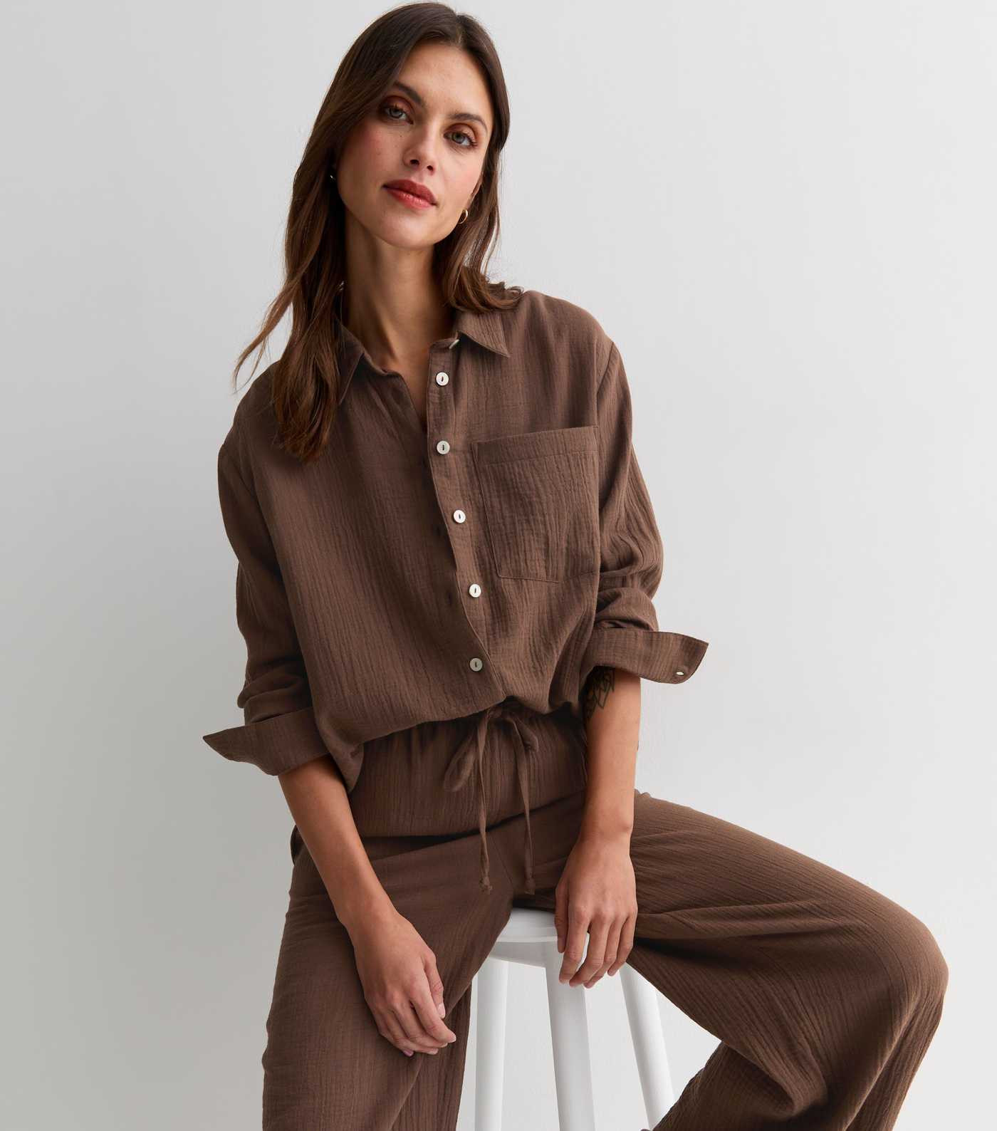 Brown Textured Long Sleeve Shirt | New Look | New Look (UK)