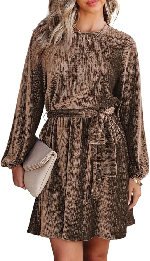 Happy Sailed Women's Velvet Dress Fall Fashion Lantern Sleeve High Waist A-Line Skater Cocktail P... | Amazon (US)