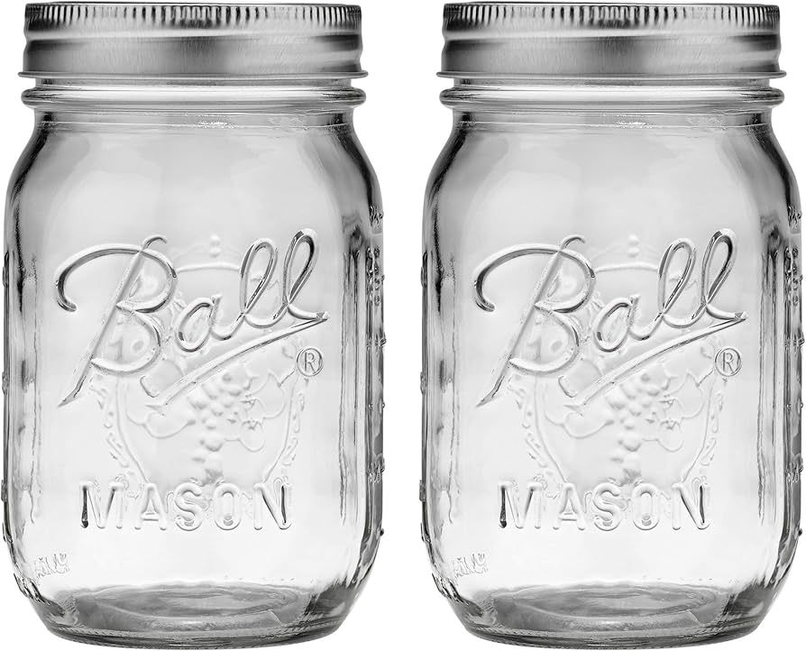 Ball Glass 389579 Pint Regular Mouth Mason, 2 Count (Pack of 1), Clear | Amazon (US)