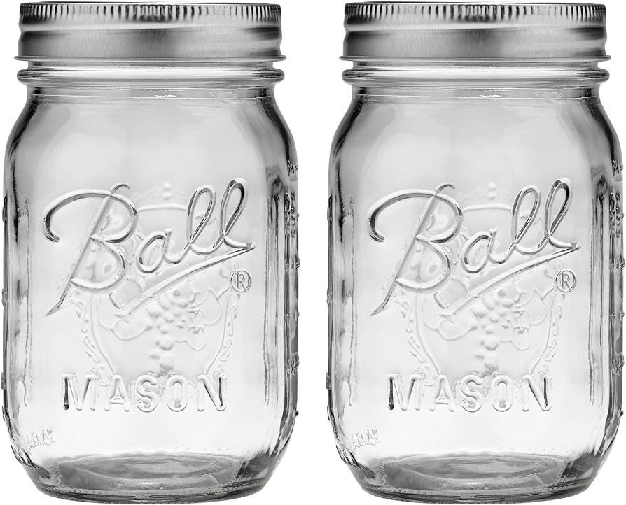 Ball Glass 389579 Pint Regular Mouth Mason, 2 Count (Pack of 1), Clear | Amazon (US)