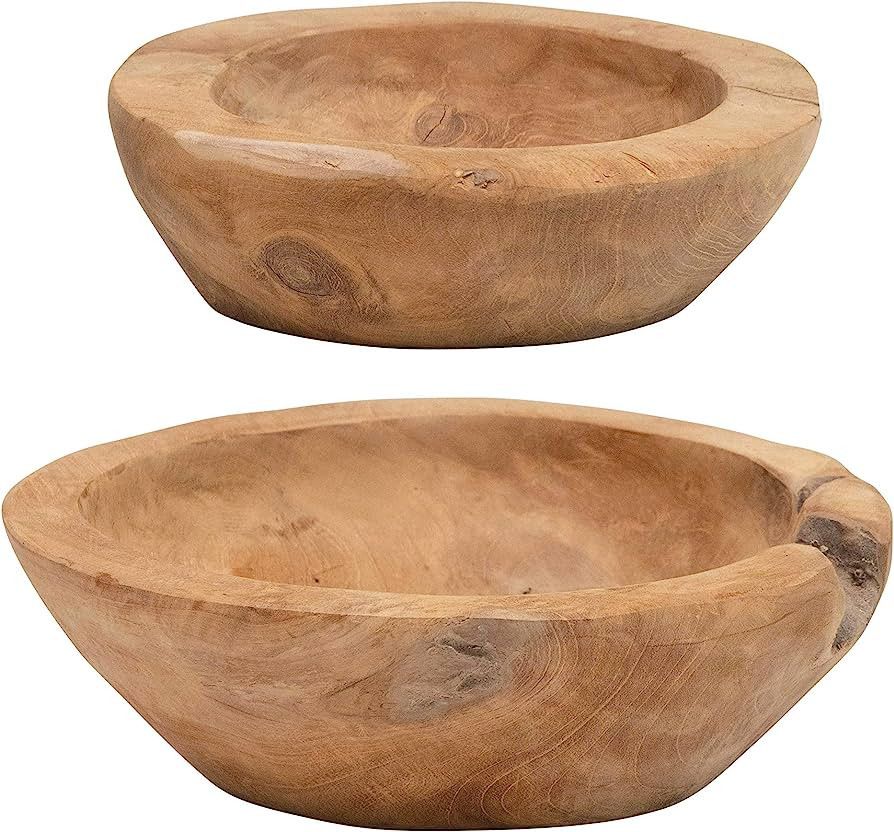 Creative Co-Op Teakwood, Set of 2 (Each One Will Vary) Bowl, Brown, 2 | Amazon (US)