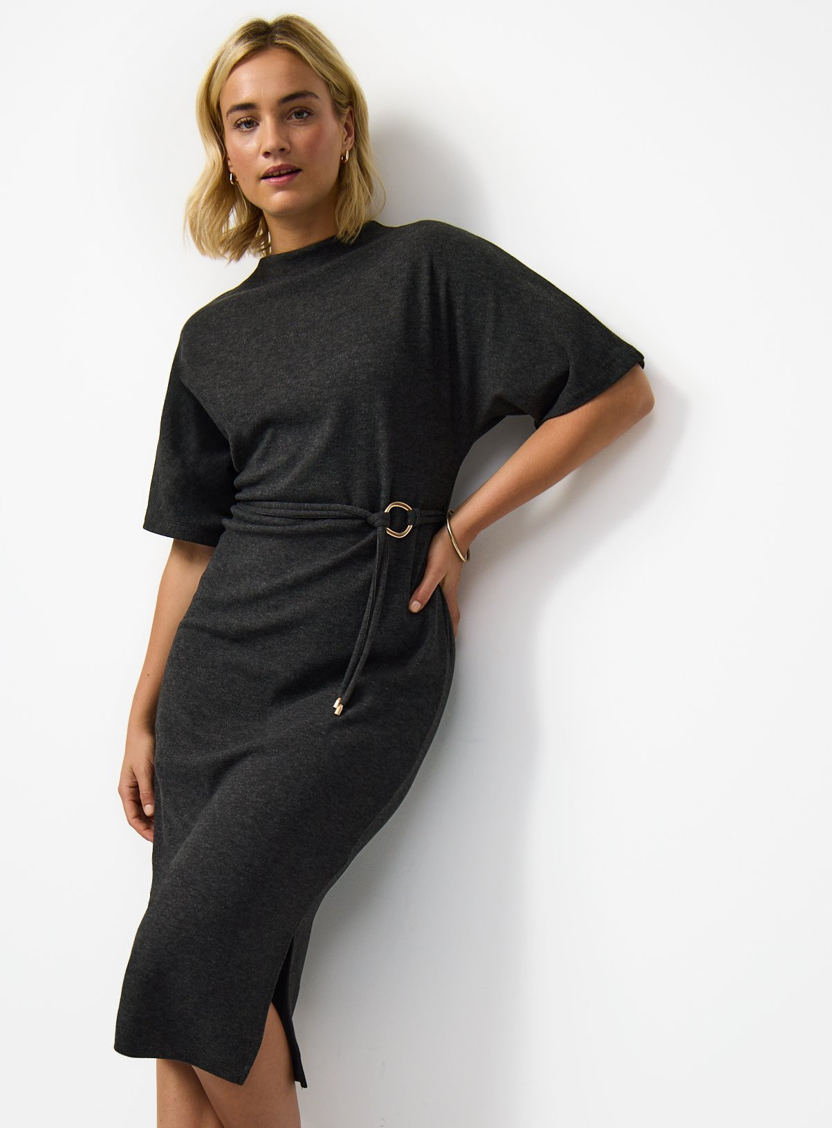 Charcoal Soft Touch Short Sleeve Midi Dress 8 | argos.co.uk