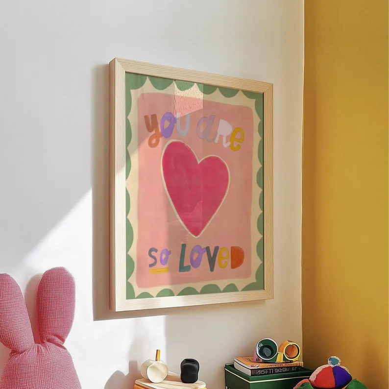 Watercolour You Are so Loved Nursery Wall Art, Hand Drawn Cute Pink Kids Decor, Playroom Print, C... | Etsy (US)