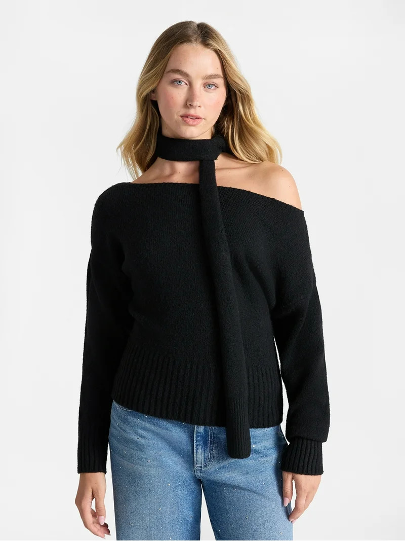 No Boundaries Scarf Sweater, Midweight, 2-Piece, Women’s | Walmart (US)