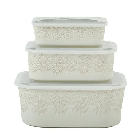The Pioneer Woman Vintage Lace 6-Piece Nesting Baker Set with Lids, Linen | Walmart (US)