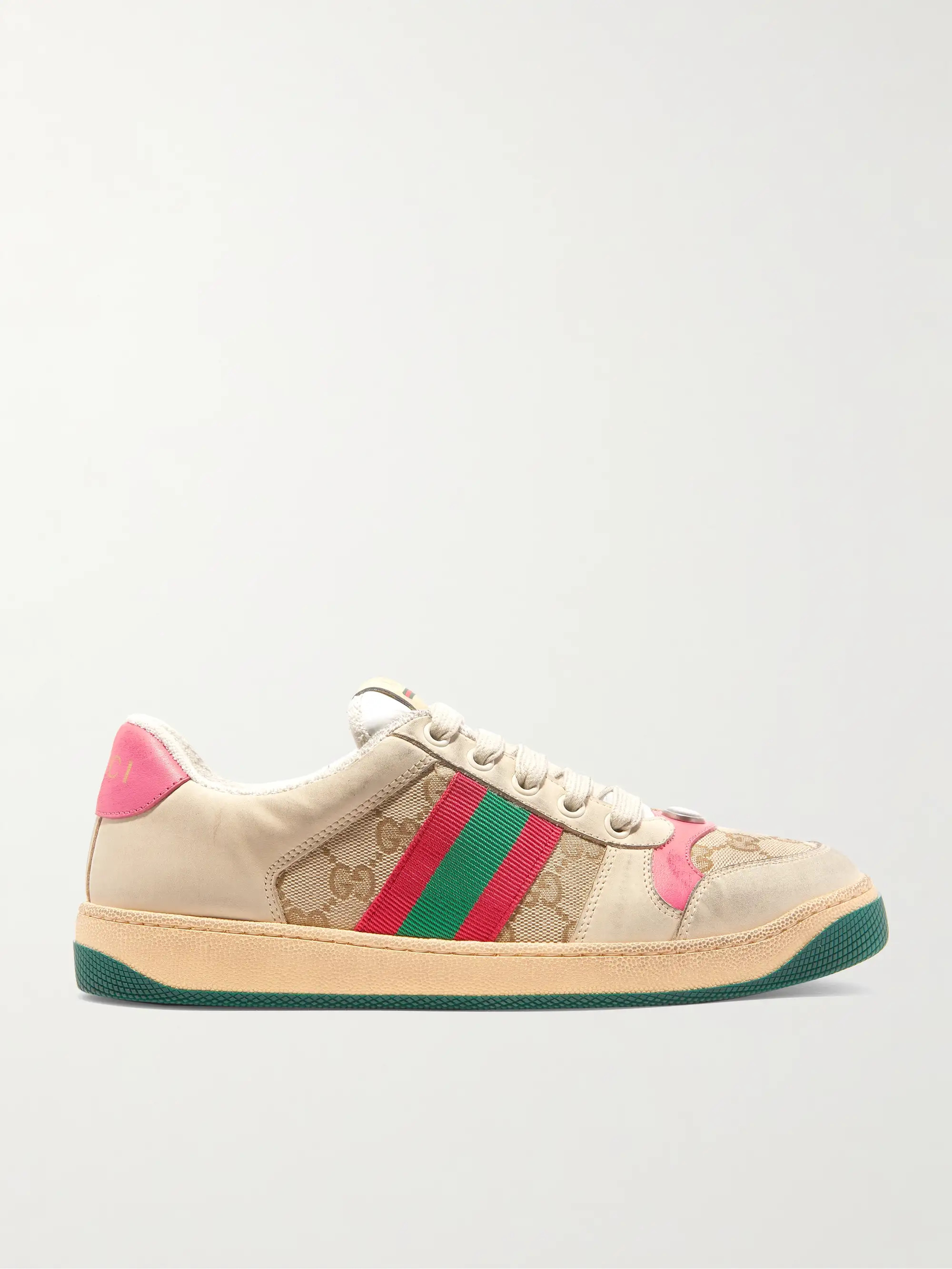 GUCCIScreener logo-jacquard canvas and distressed leather sneakers | NET-A-PORTER (US)