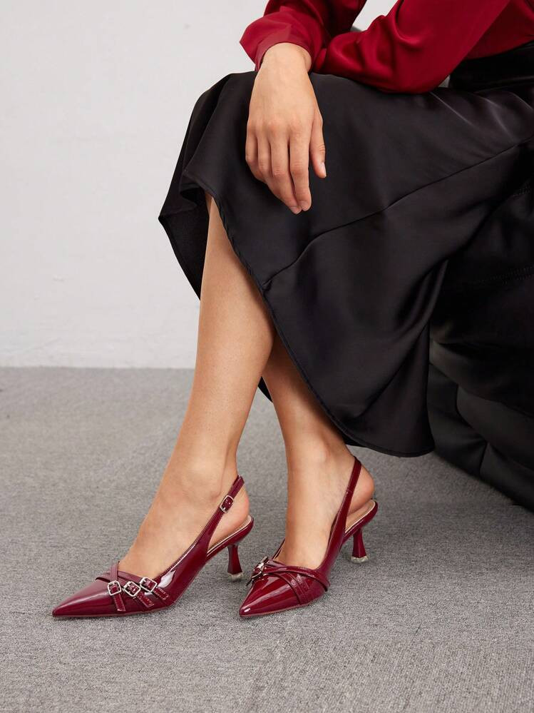 CUCCOO BIZCHIC Women's Fashion Solid Color Pointed Toe High Heel Shoes Party BURGUNDY Heels Spring Shoes Spring Break Easter | SHEIN