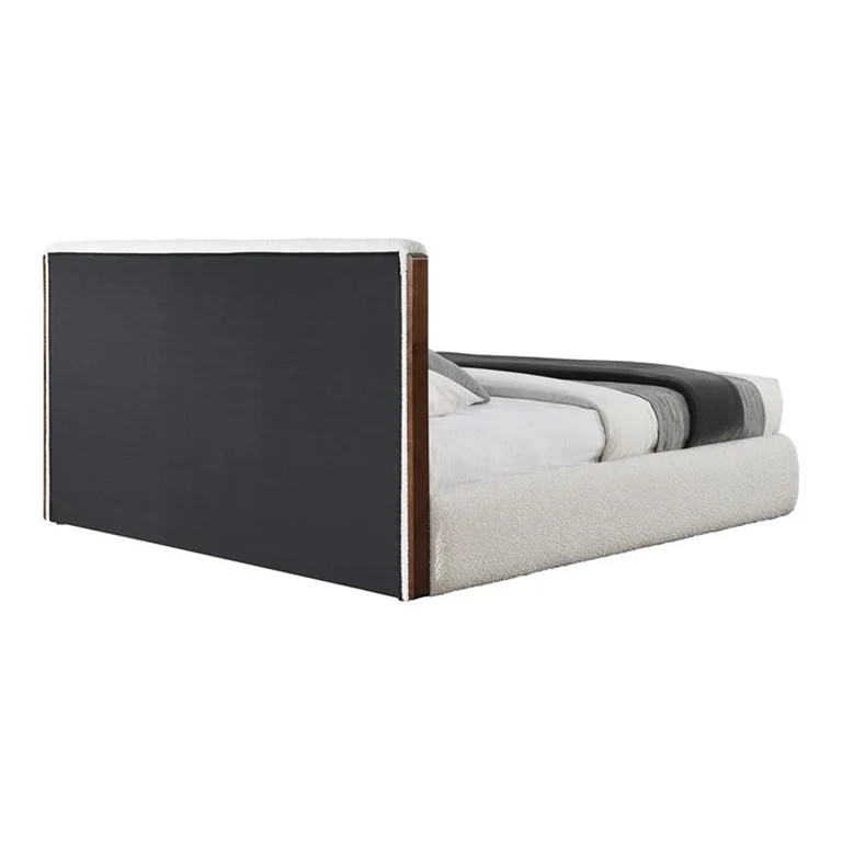 Acme Sandro Modern Queen Size Walnut Wood Platform Beds, White Boucle & Walnut Finish, Ideal for ... | Walmart (US)