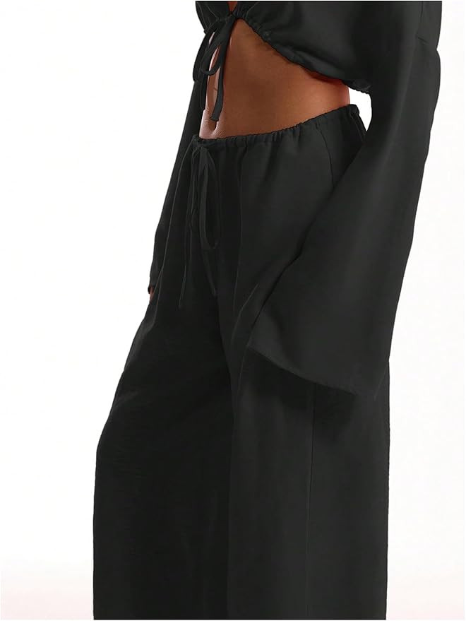 Women's Cover Up Beach Pants Drawstring Waist Wide Leg Loose Bathing Suit Swimsuit Cover Up Pants | Amazon (US)