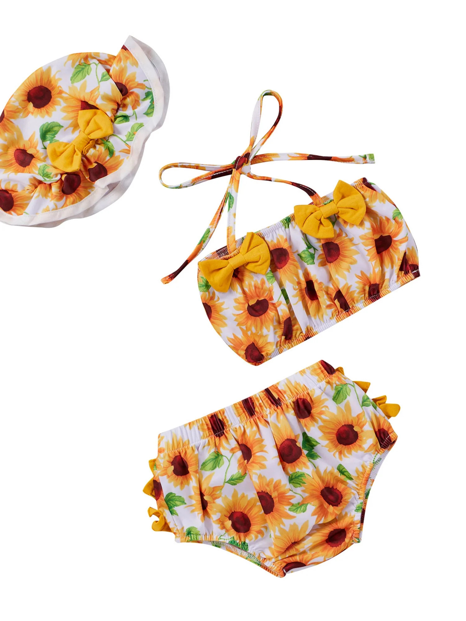 Afunbaby Baby Girl Bikini Swimsuit Sunflower 3 Piece Bathing Suit Halter Top Bikini Bottoms Swimw... | Walmart (US)