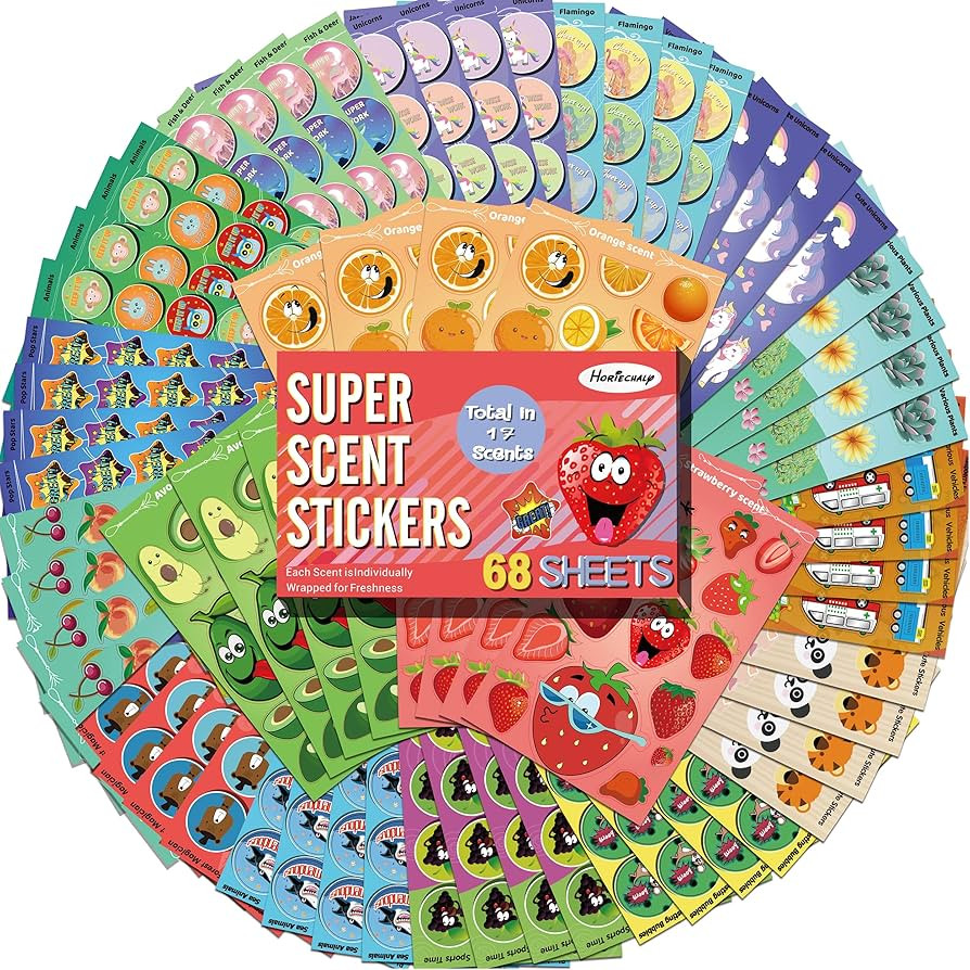 HORIECHALY Scratch and Sniff Stickers, 68 Sheets Scented Stickers,17 Different Scents Smelly Stic... | Amazon (US)