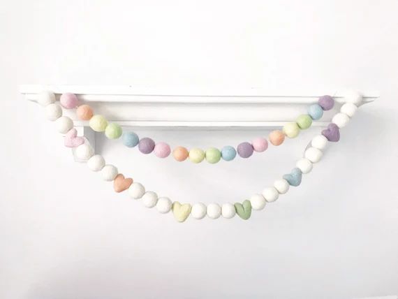 Candy Hearts Garland / Pastel Rainbow Garland / Heart Felt | Etsy | Etsy (US)