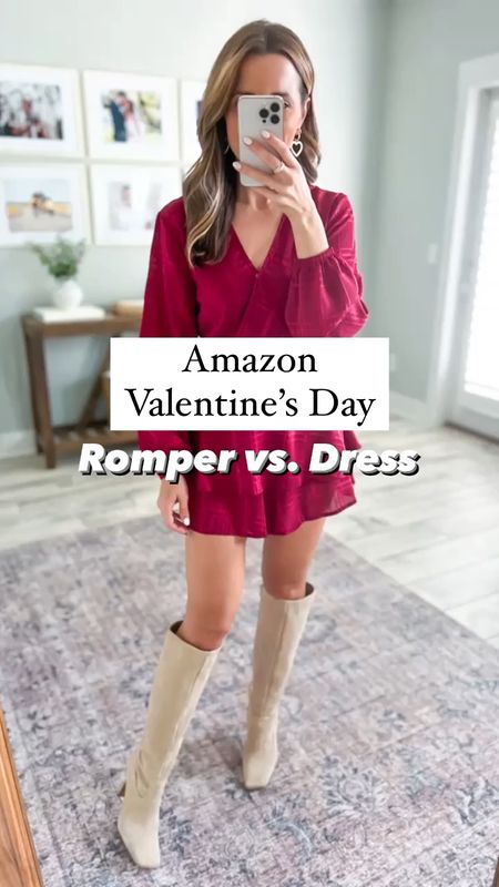 Valentine’s Day Outfit (small). Red romper. Wedding guest dress. Spring dress. Red midi dress (small). Vegas outfit. Knee high boots (I went up half a size). 

*Romper has adjustable tie waist + button to secure the bust area. Red dress is big in the bust on me so I added double sided tape!

#LTKtravel #LTKunder50 #LTKwedding