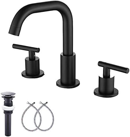 GGStudy 360° Swivel Spout Two Handles 3 Holes 8-16 inch Widespread Bathroom Sink Faucet Matte Black  | Amazon (US)