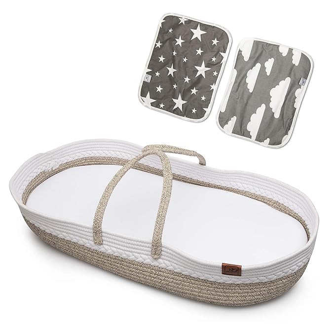 Baby Changing Basket - 100% Cotton Rope with Foam Pad - Organic Cotton Waterproof Cover - Complet... | Amazon (US)