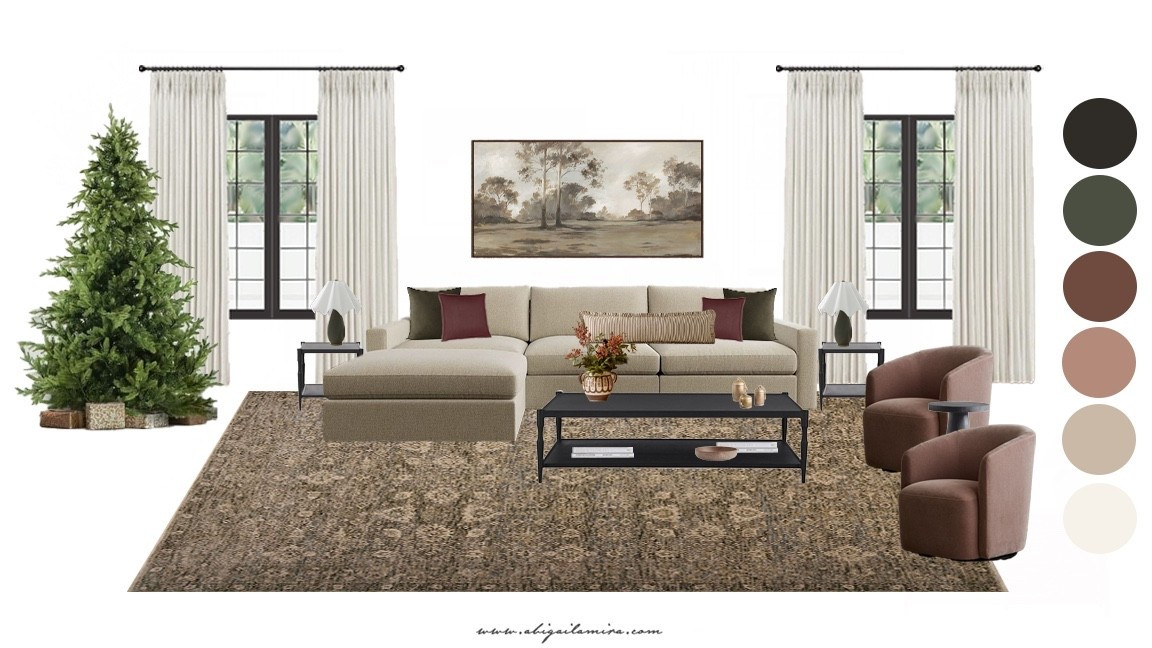 Looking for neutral winter living room decor ideas? This cozy, earth-toned living room features layered textures, a warm color palette, and classic furniture pieces that transition beautifully from holiday styling into year-round design. With taupe upholstery, rich green accents, soft lighting, and vintage-style rugs, this space is the perfect inspiration for anyone decorating with neutrals, traditional decor, or timeless modern styling. See the full post at www.abigailamira.com


#LTKSeasonal #LTKHoliday #LTKHome