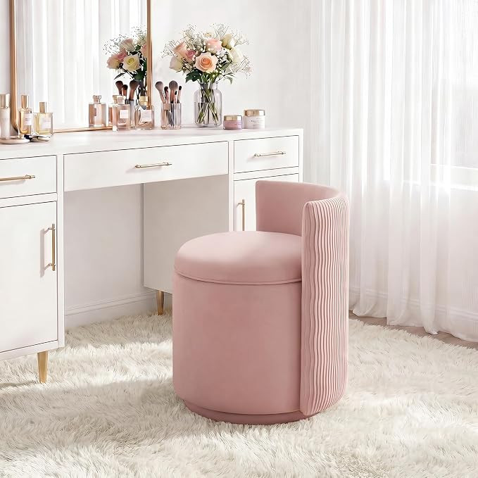 HUBSON Vanity Chair with Storage, Swivel Velvet Chairs with Back, Modern Round Accent Makeup Chai... | Amazon (US)