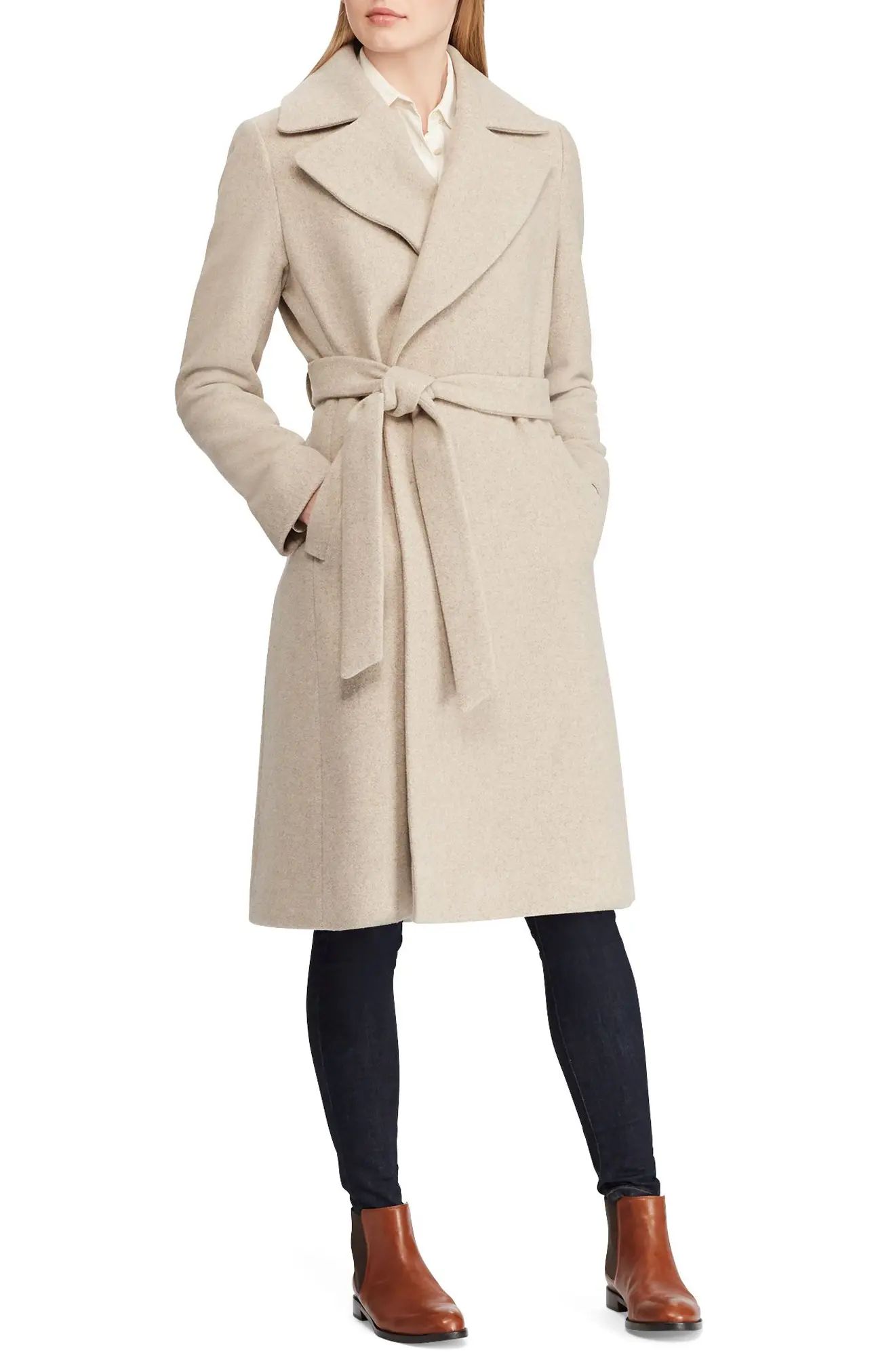 Women's Lauren Ralph Lauren Wool Blend Wrap Coat | Nordstrom