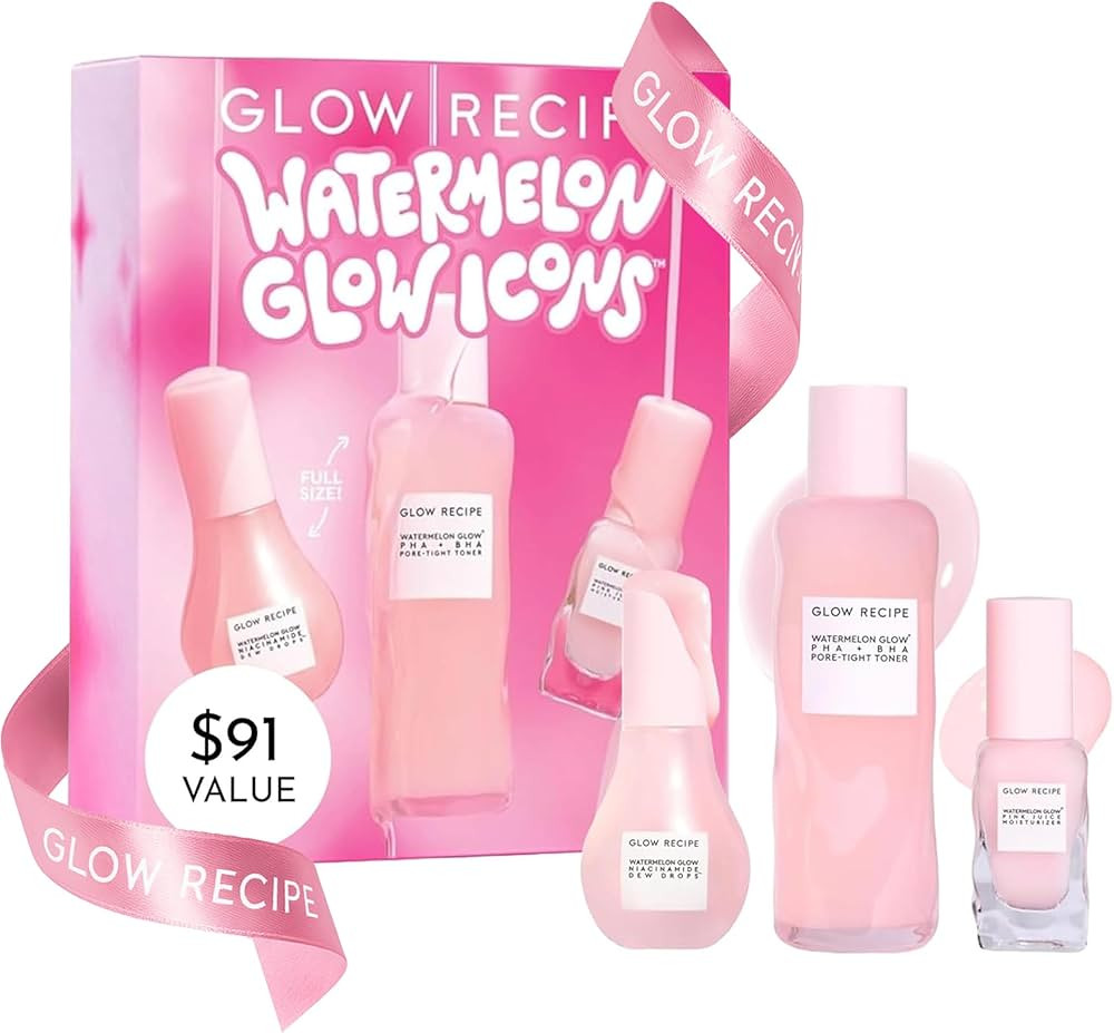 Glow Recipe Watermelon Glow Icons Skin Care Gift Set - Niacinamide Dew Drops Face Serum (40ml) + ... | Amazon (US)