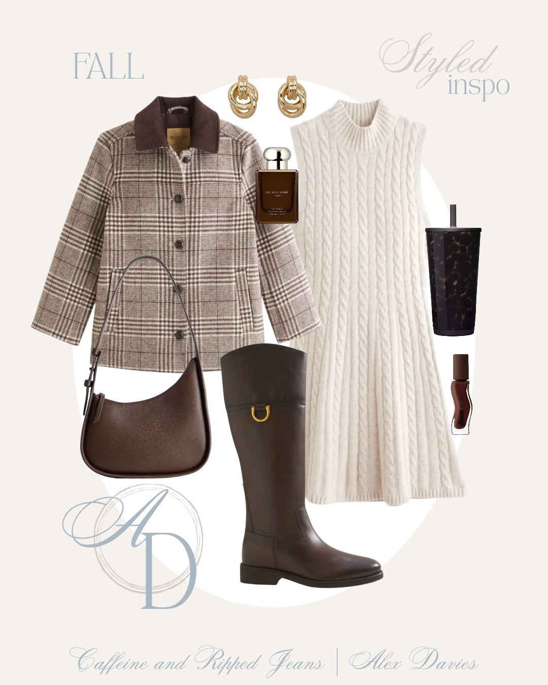 // fall riding boots outfit inspo // fall riding boots outfit // cute outfit for fall // cable knit dress // cable knit sweater dress // fall sweater dress // plaid jacket // riding boots // brown leather boots // brown leather bag // brown leather riding boots // tortoise shell cup // gold earrings // plaid barn jacket // cute outfit inspo for New York fall // New York outfit for fall // classic fall outfit inspo //

#LTKootd #LTKgrwm #LTKSeasonal