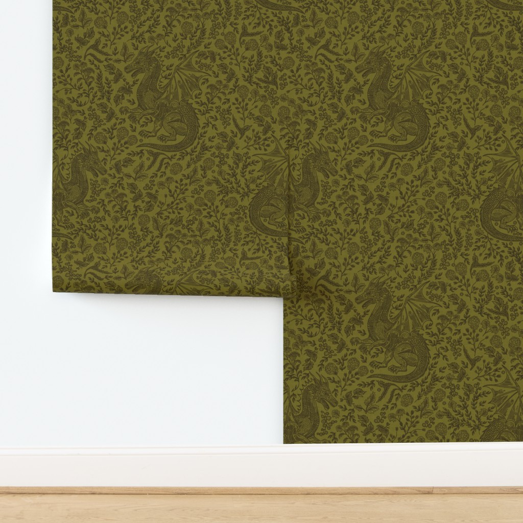 MYTHOS DRAGON TOILE GREEN Wallpaper | Spoonflower | Spoonflower