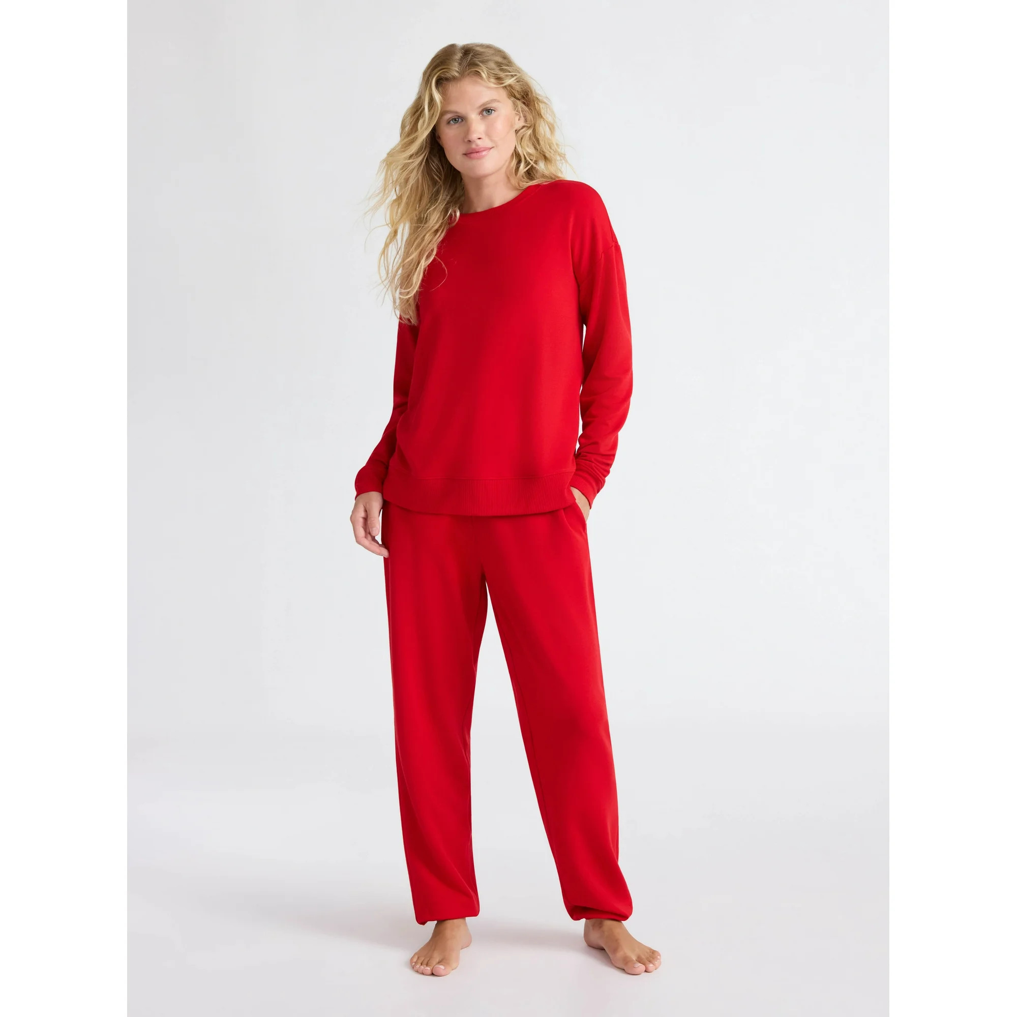 Joyspun Women’s Fleece Long Sleeve Top and Joggers Lounge Set, 2-Piece, Sizes XS-3X | Walmart (US)