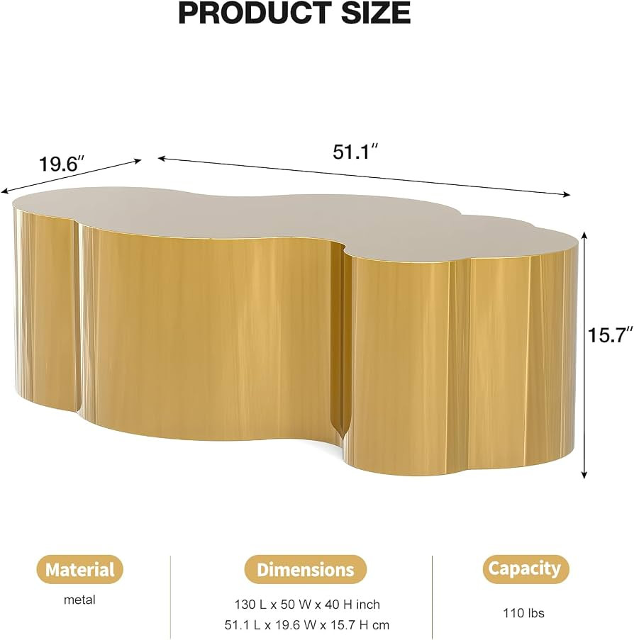 IKIFLY Modern Gold Stainless Coffee Table, Large Cloud Fashion Design Accent Table for Living Roo... | Amazon (US)