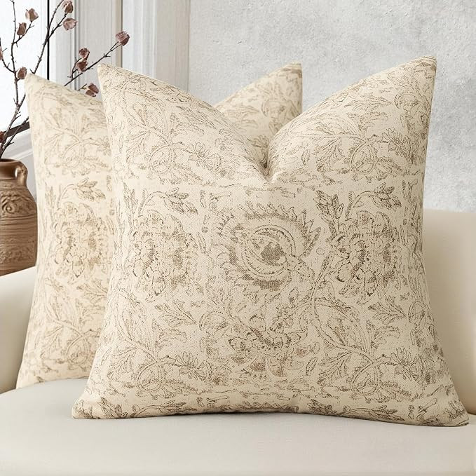 Vintage Floral Print Throw Pillow Covers 24x24 Set of 2 Neutral Modern Farmhouse Pillowcases Acce... | Amazon (US)