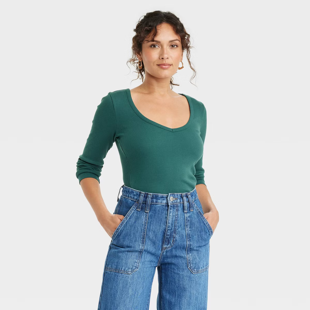 Women's Long Sleeve Ribbed V-Neck T-Shirt - Universal Thread™ | Target