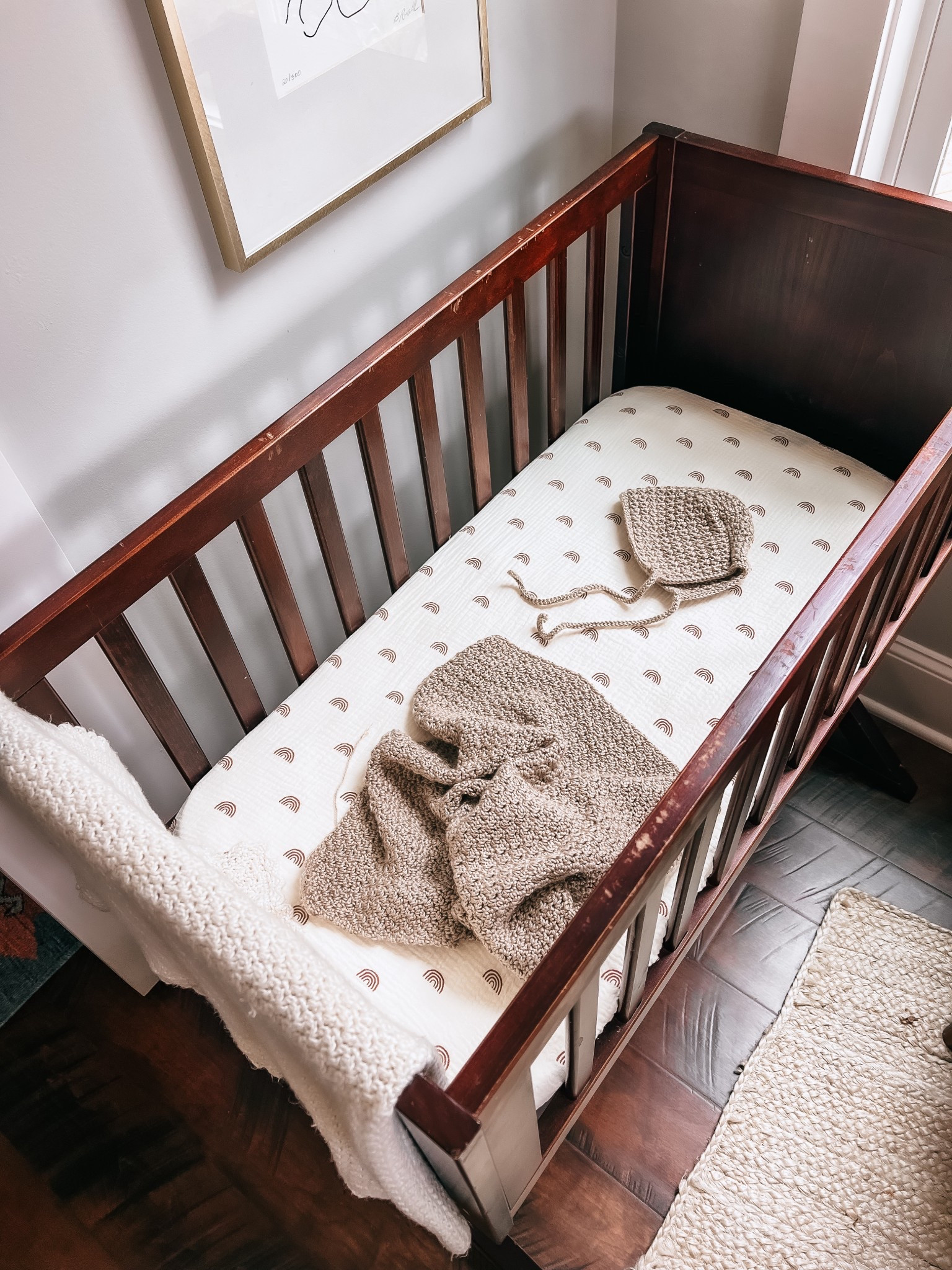 The perfect rainbow bassinet sheets for my double rainbow baby. 🥹