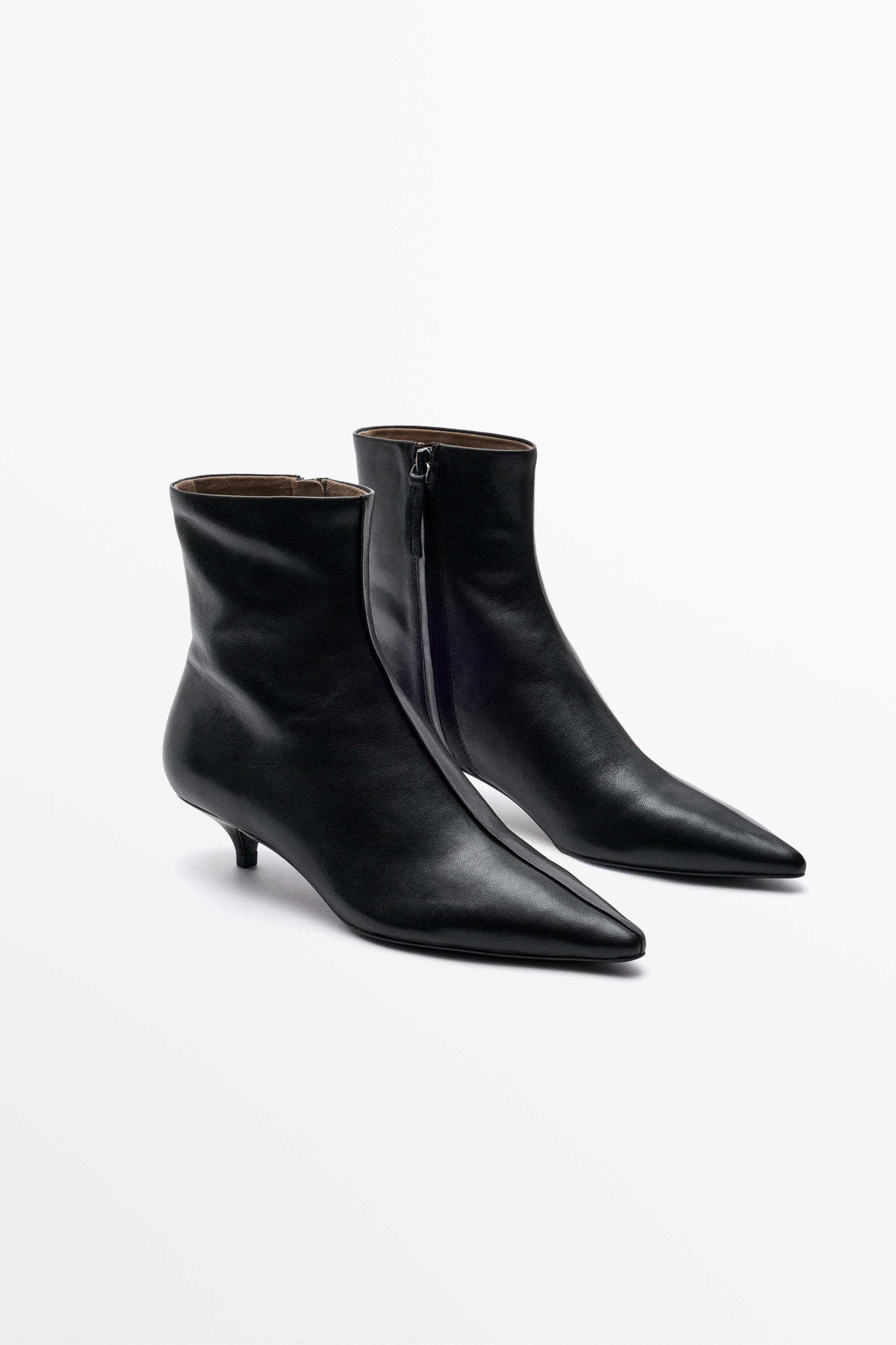 Bottine en cuir \u00e0 petit talon | Massimo Dutti FR