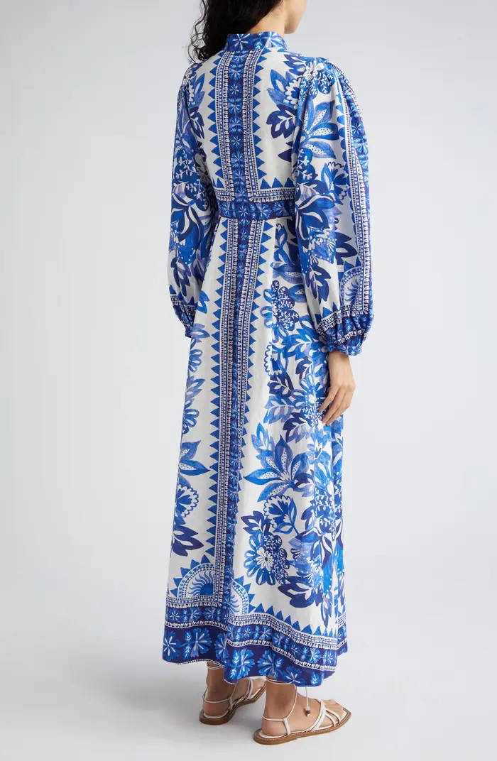 Flora Tapestry Long Sleeve Linen Blend Shirtdress | Nordstrom