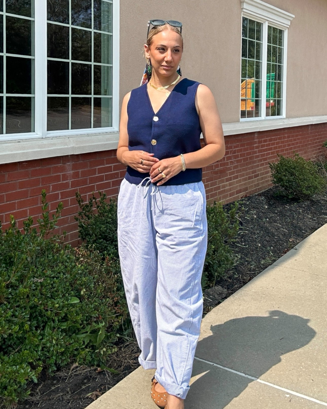 Blue and white striped barrel pull on pants and navy best in size medium

#LTKMidsize #LTKSaleAlert #LTKOver40
