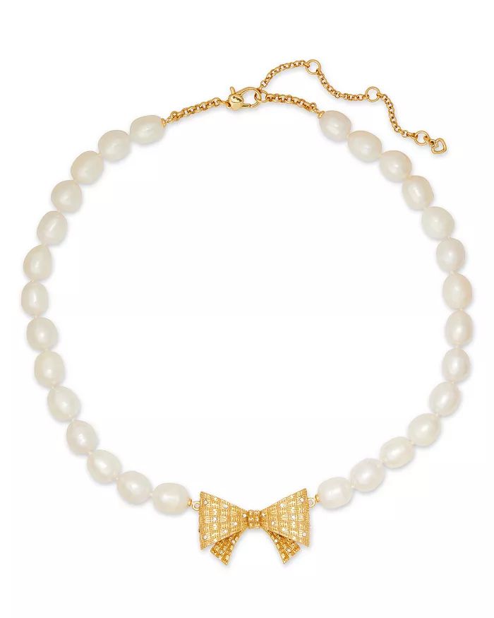 Wrapped In A Bow Pavé Bow & Cultured Freshwater Pearl Pendant Necklace in Gold Tone, 17"-20" | Bloomingdale's (US)