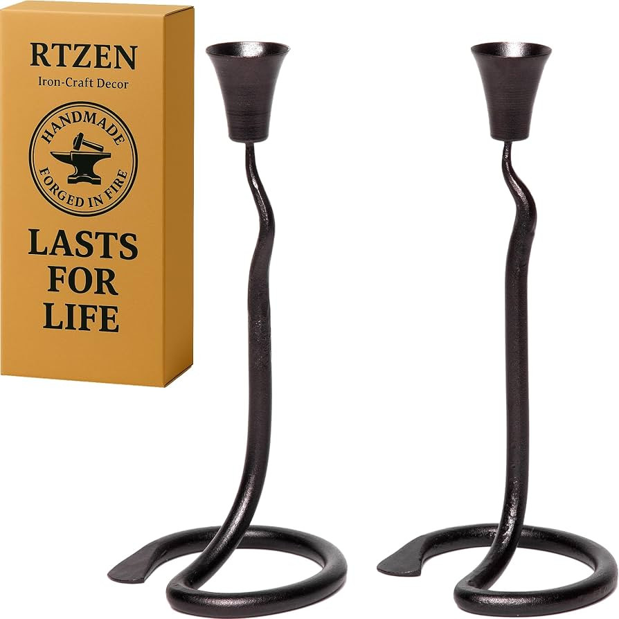RTZEN Taper Blacksmith Candle Holders, Stylish Elegant, Black, 2 Pack Set | Amazon (US)