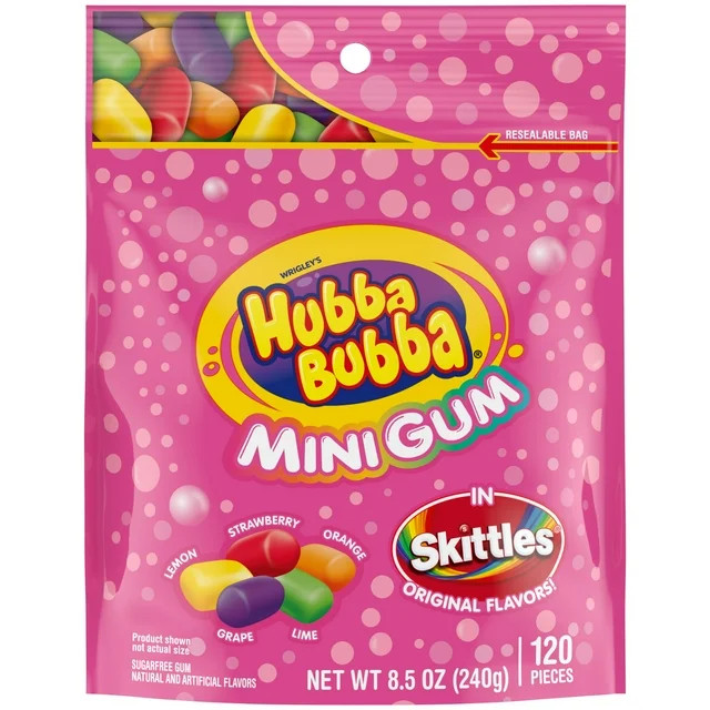 Hubba Bubba Minis Skittles Flavored Bubble Gum - 120 Pieces Resealable Bag | Walmart (US)