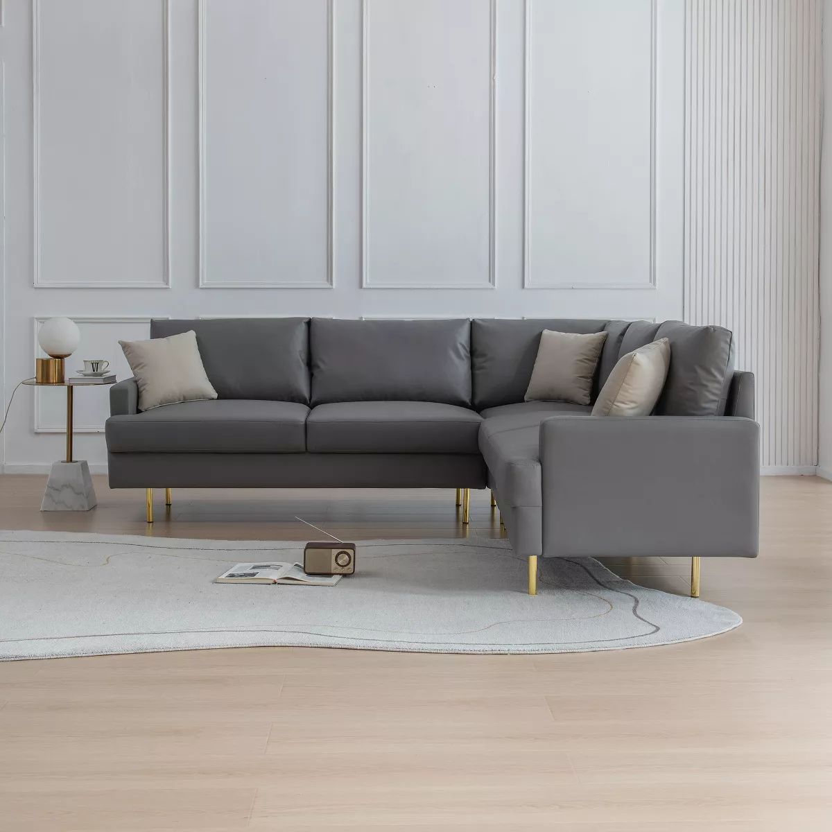 89.8" L-Shaped Corner Sectional Technical Leather Sofa with Pillows 4A - ModernLuxe | Target