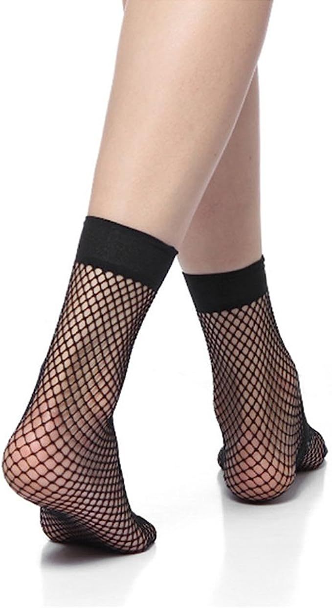 4 Pairs -Ladies' Ankle High Pop Socks Sheer Durable Black Fishnet Socks | Amazon (US)