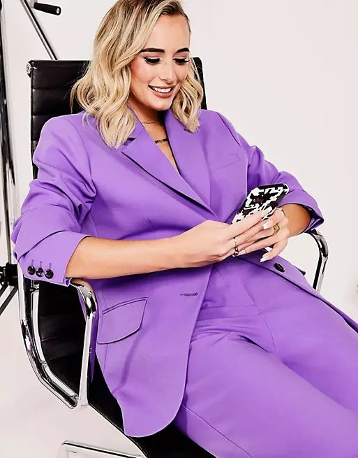 ASOS DESIGN relaxed wide leg flare suit in purple | ASOS | ASOS (Global)