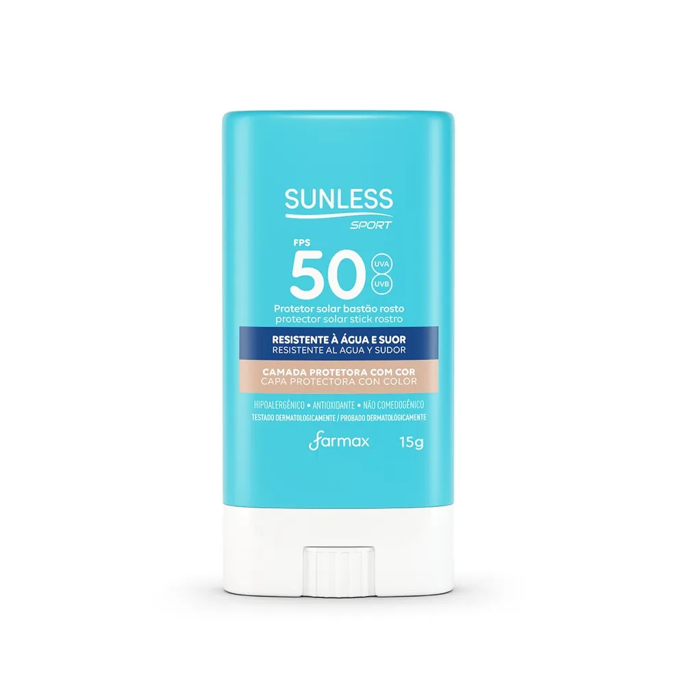 Protetor Solar Bastão Rosto Sunless Sport FPS 50 Camada Protetora com Cor 15g | Drogaria Araujo (BR)