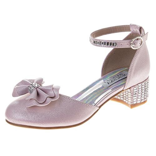 Josmo Girls Low Heel Dress Shoes Sparkle Party Formal Straps Sandals - Pink 12 Little Kid | Amazon (US)