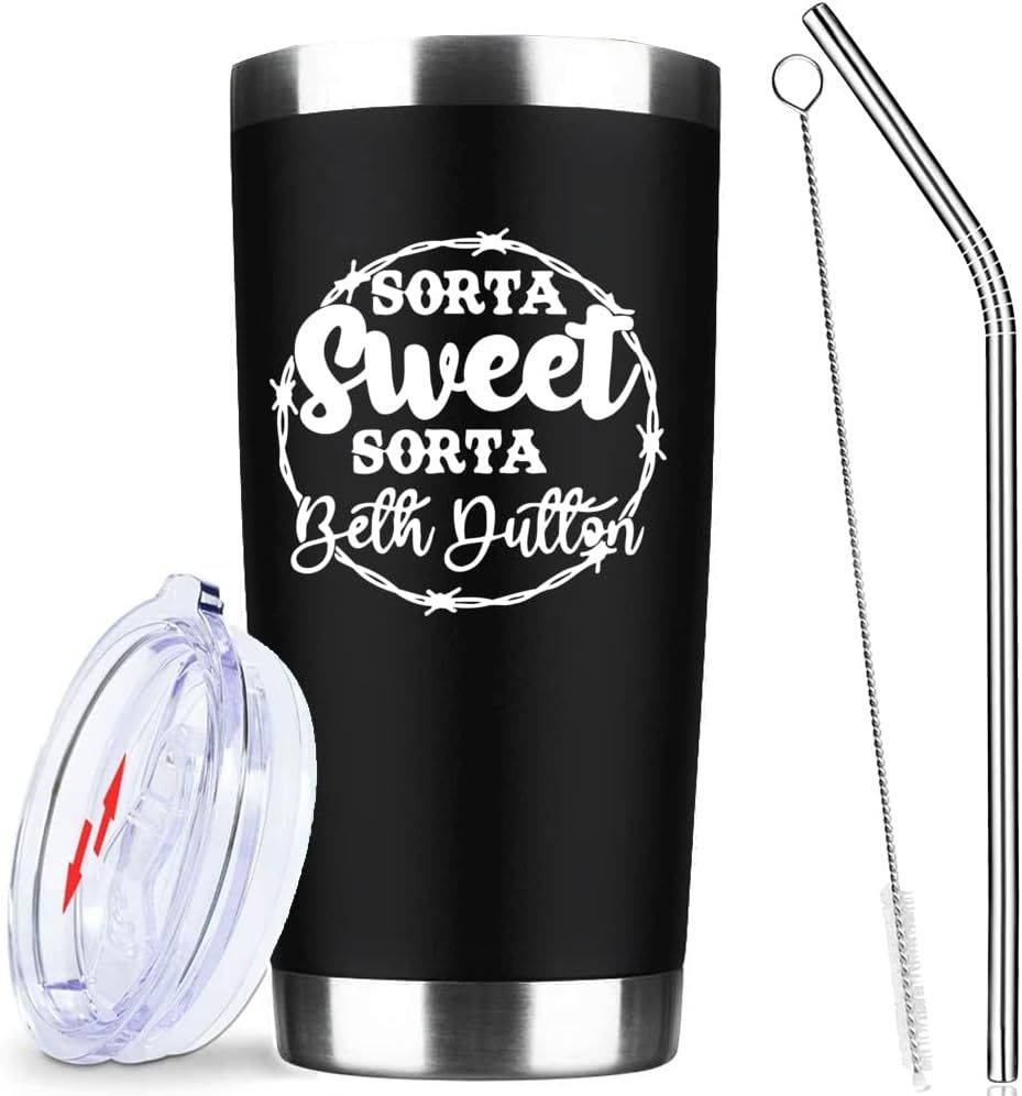Sorta Sweet Sorta Beth Dutton Tumblers Cup with Lid & Straw TV Show Merchandise - Vintage Graphic... | Amazon (US)