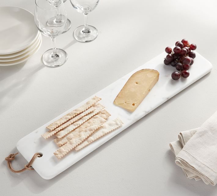 White Marble Cheese Board with Leather Loop | Pottery Barn | Pottery Barn (US)