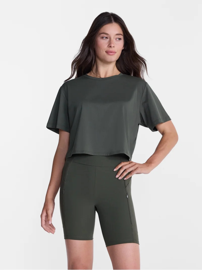 Avia Women's Cropped Boxy Tee with Short Sleeves, Sizes XS-XXXL | Walmart (US)