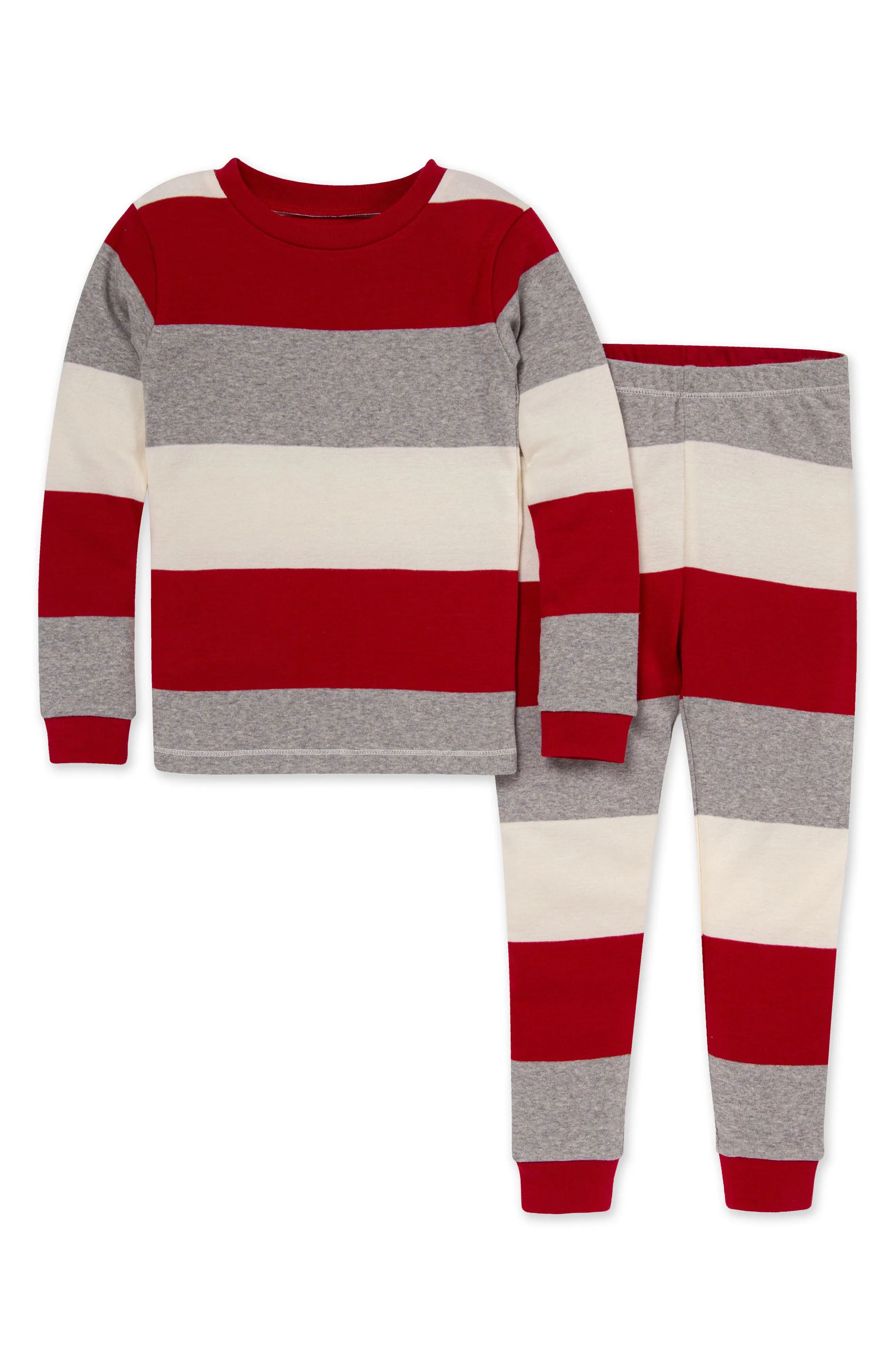 Burt's Bees Kids' Stripe Fitted Two-Piece Organic Cotton Pajamas, Size 5Y in Cardinal at Nordstrom | Nordstrom