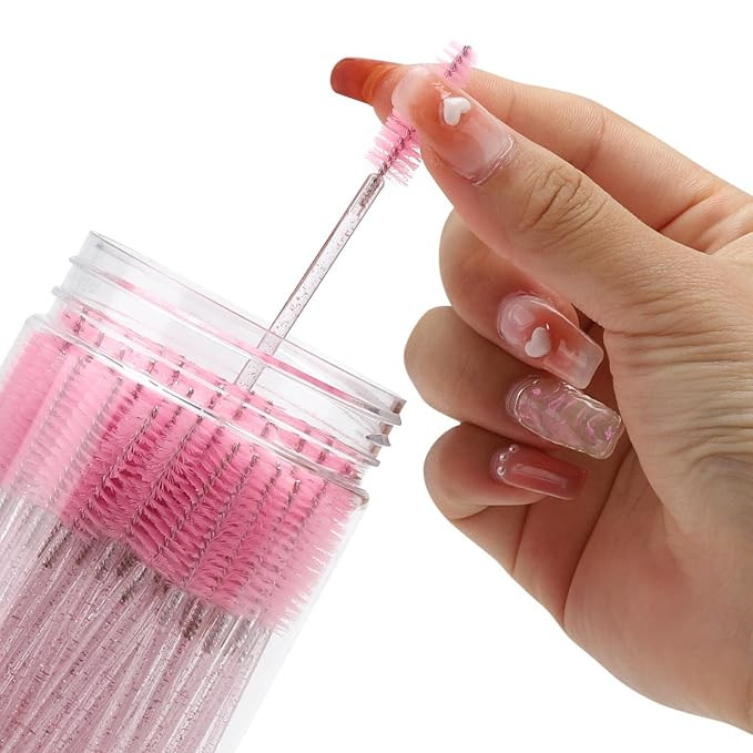 100 Pcs Disposable Mascara Wands, Crystal Eyebrow Spoolies Brush for Eyelash Extensions, Pink Las... | Amazon (US)