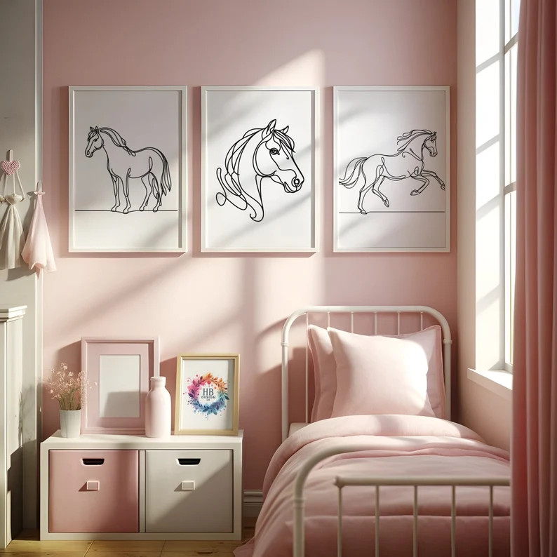 Girls Horse Wall Art - Set of 3 Horses Posters | Kids Pony Prints | Girls Room Prints | Girl Bedr... | Etsy (US)
