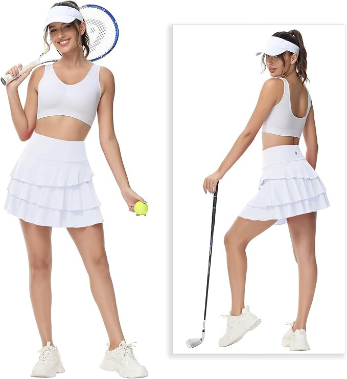 YuKaiChen Women's High Waist Athletic Tennis Golf Skirts Layered Ruffle Pleated Sports Casual wit... | Amazon (US)
