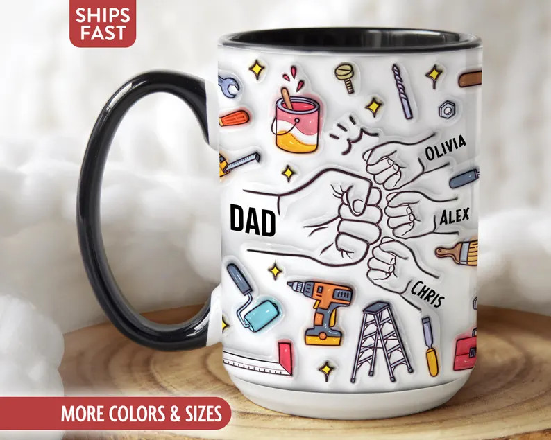 Personalized Dad Mug, Custom Dad Coffee Cup, Dad Gifts With Kids Names, Daddy Birthday Fathers Da... | Etsy (Global)